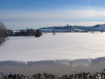 Blick auf Seeg im Winter, Danelehof Allgäu